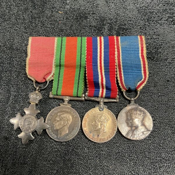 WW2 miniature medal set including an MBE ribbon bar.
