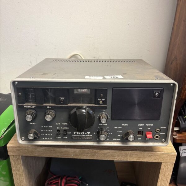 Vintage Yaesu FRG-7 communications receiver with tuning dial.