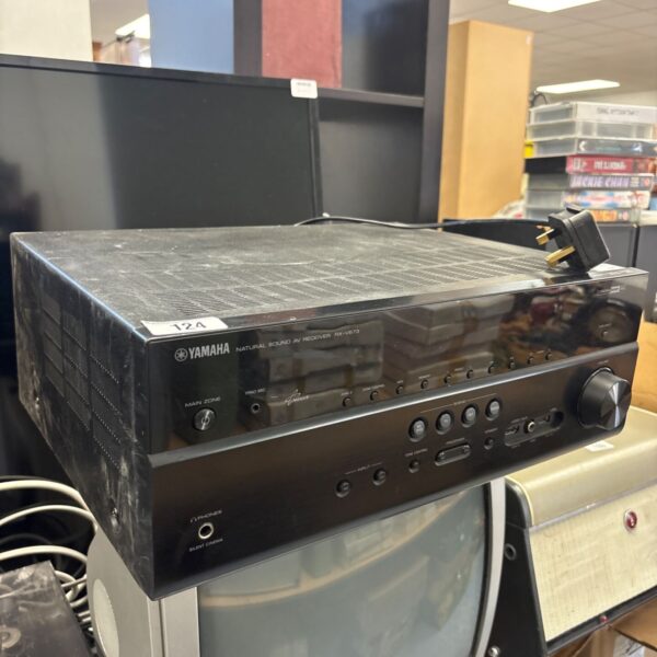 Black Yamaha RX-V673 AV receiver for home cinema setup.