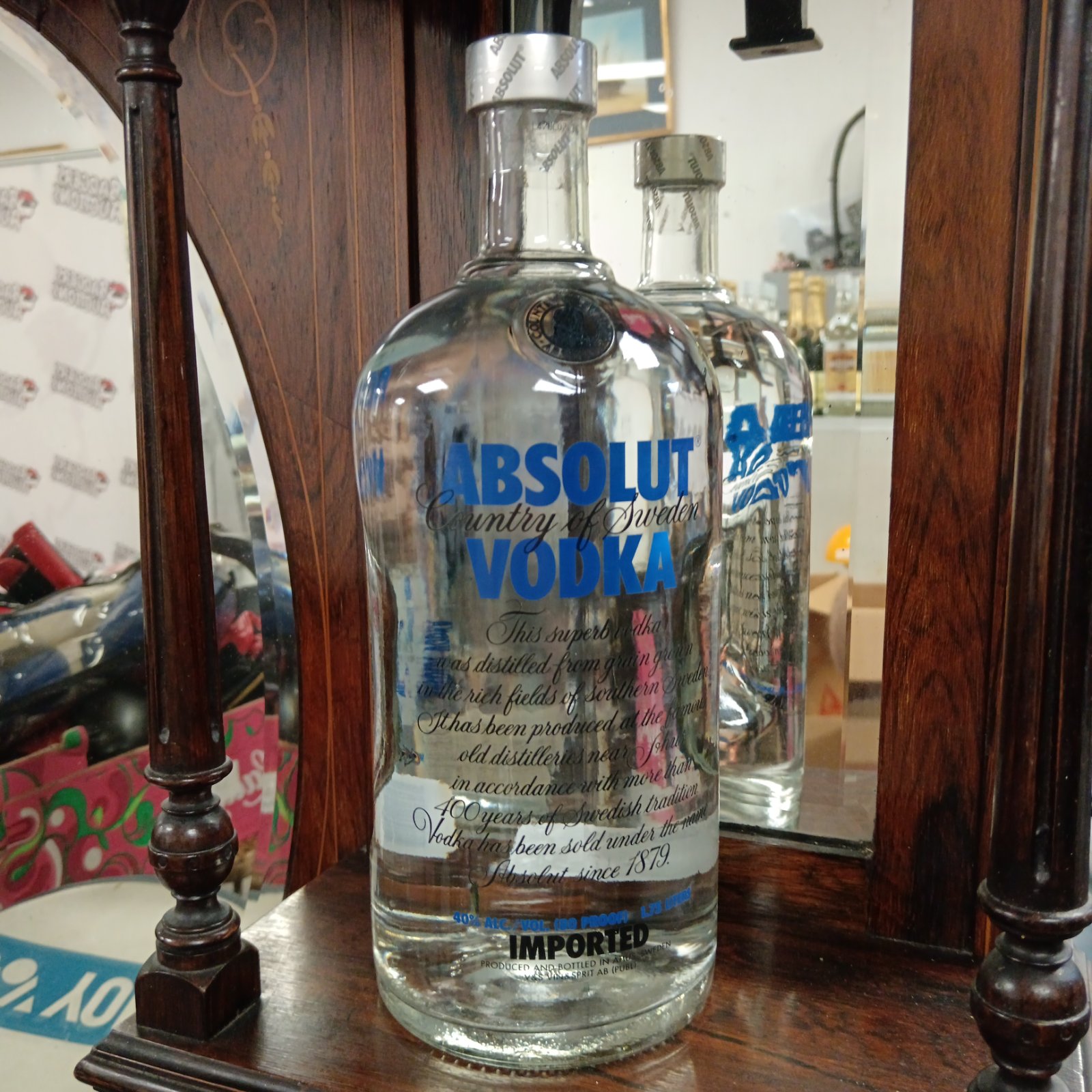 Sealed 1.75L bottle of Absolut Vodka from Sweden.