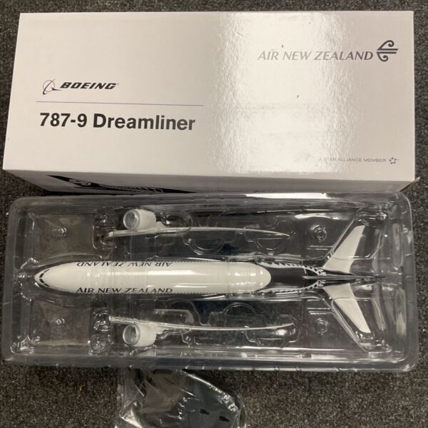 Air New Zealand Boeing 787-9 Dreamliner model airplane on display.