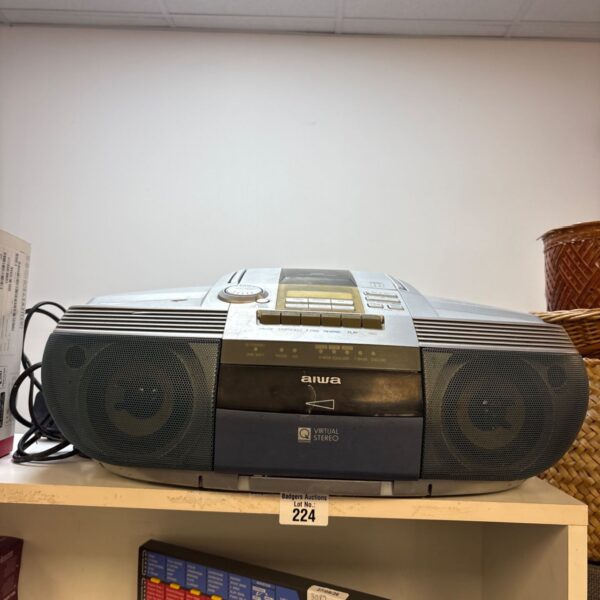 Grey Aiwa portable boombox with CD player and radio.