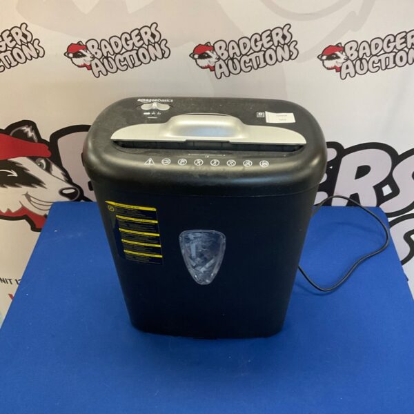 Amazon Basics cross-cut shredder for secure document destruction.