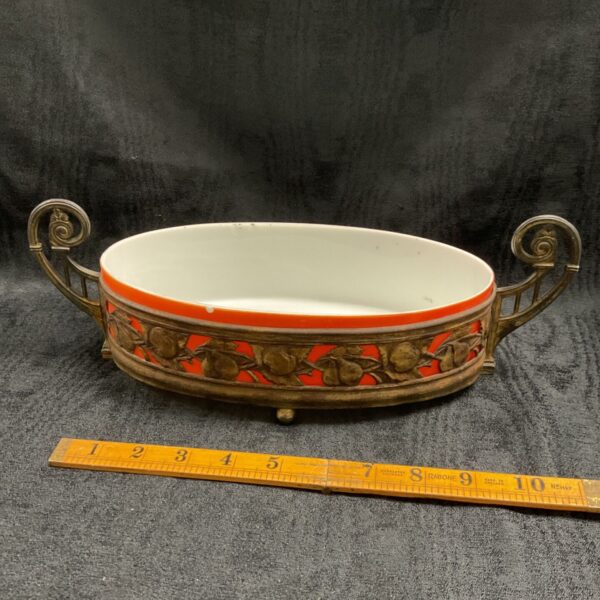 Antique French opaline glass bowl with raised fruit decoration.