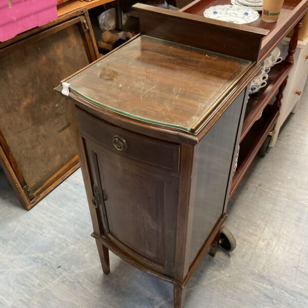 Antique mahogany cabinet with glass top, vintage display case.