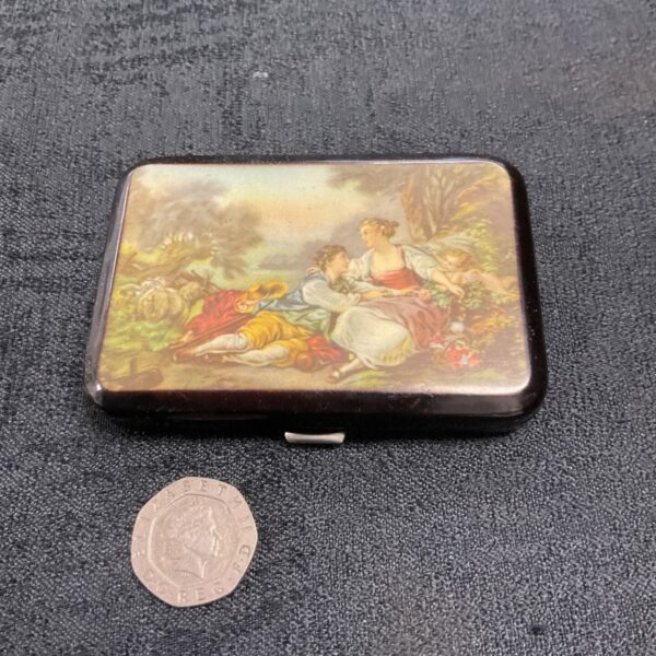 Antique Sheroot case with a rococo pastoral scene on a black lacquered background.