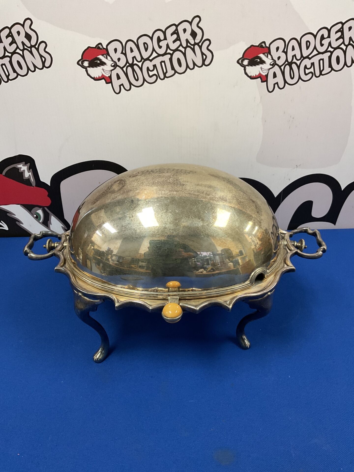 032 Antique silver plate revolving dome breakfast warmer dish