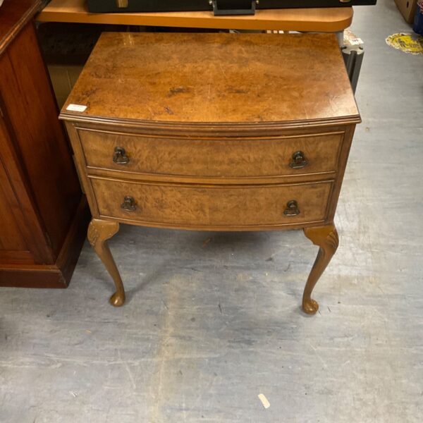 Antique walnut chest with two drawers, vintage bedroom furniture.