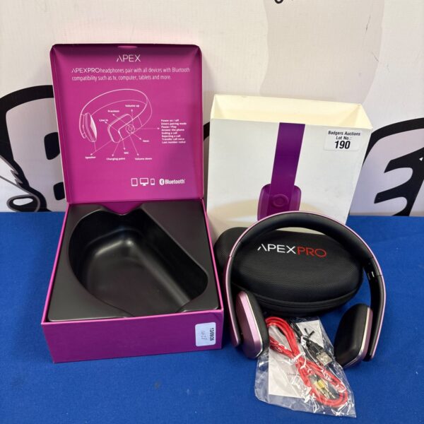 Black Apex Pro wireless headphones presented for auction.