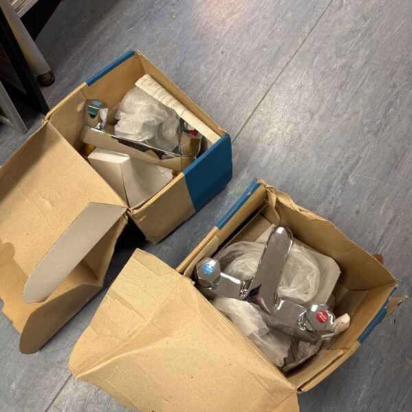 Vintage Armitage Shanks bath mixer taps in original packaging.