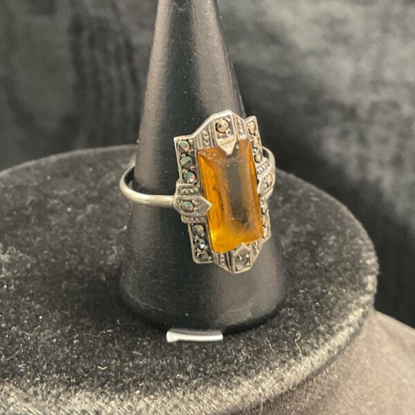 Vintage Art Deco ring with citrine and silver marcasite.