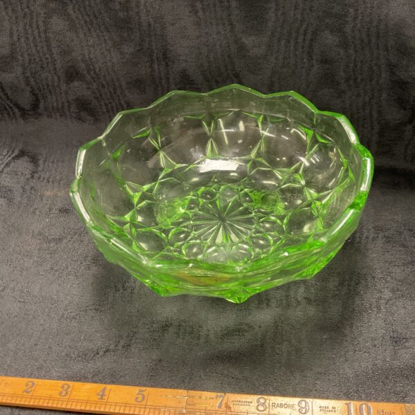 Vintage Art Deco green glass bowl by Sowerby, part of the Oxford Suite.