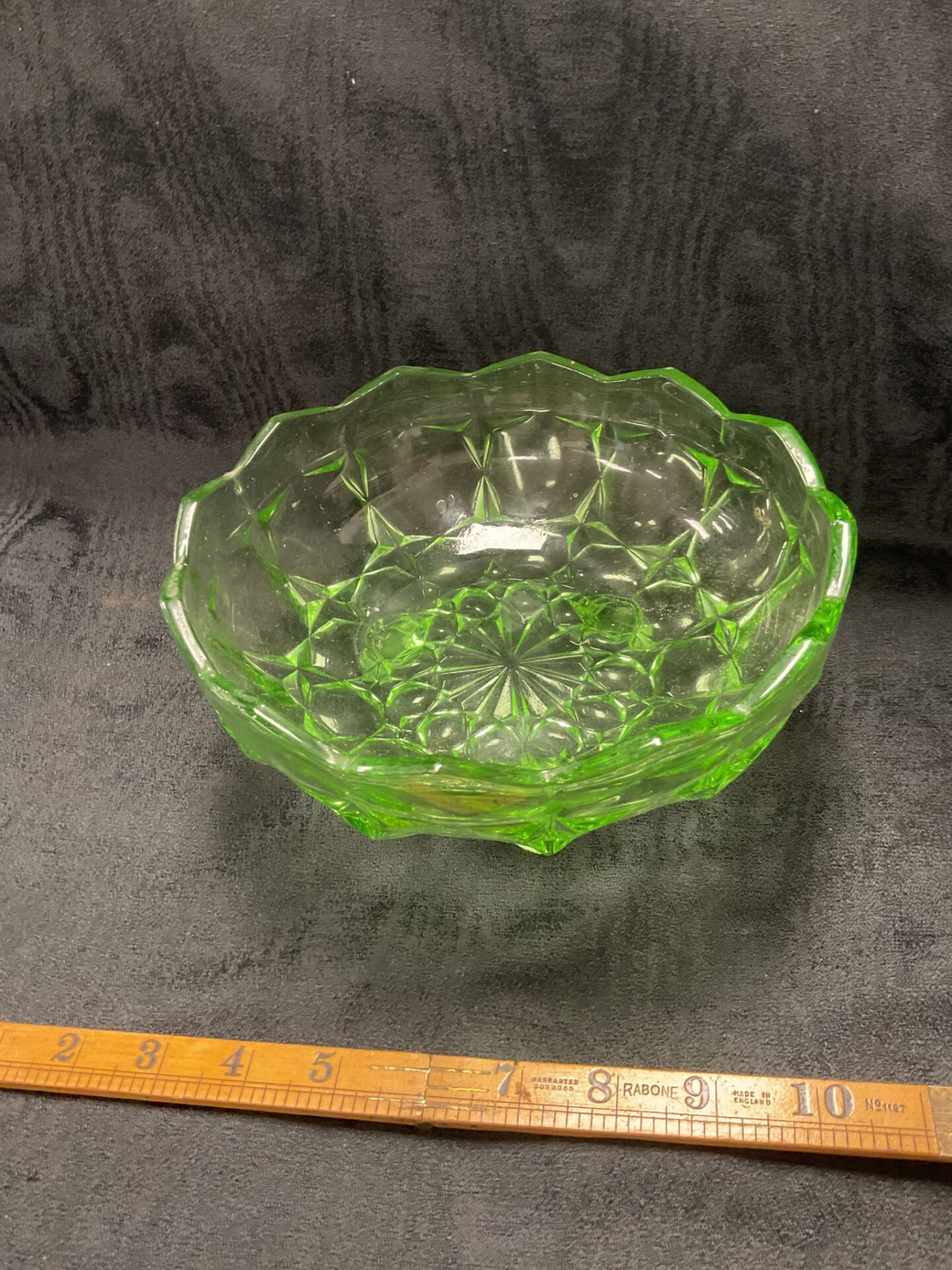 986 Art Deco Green Glass Footed Oxford Suite Bowl By Sowerby