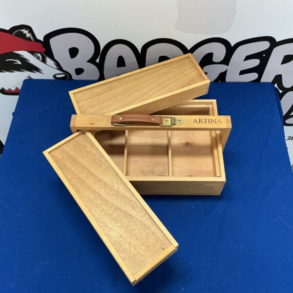 Artina wooden crafts box for storing art supplies and collectibles.