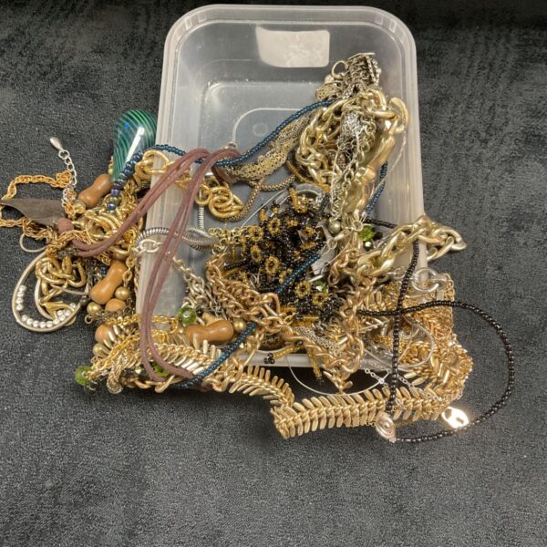 Tray of thirty assorted costume necklaces, vintage fashion jewelry.