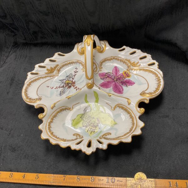 Antique Bavarian porcelain serving dish with hand-painted floral design.