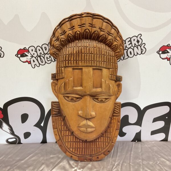 Hand-carved Benin Queen Ida mask, Nigerian African art.