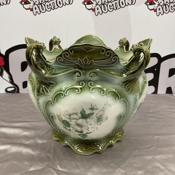 Vintage Blakeney Ceramics jardiniere with floral design and scrolled handles.
