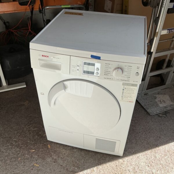 White Bosch EcoLogixx 7 condenser dryer for laundry.