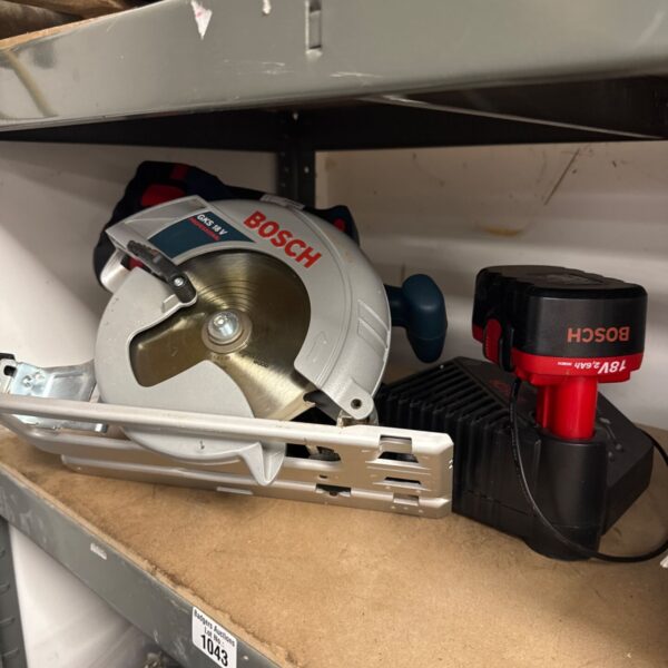 Bosch GKS 18V circular saw with battery and charger.