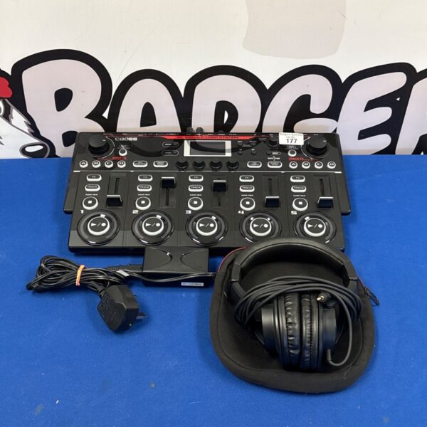 Roland Boss RC-505MKII loop station with Audio Technica headphones and charger.