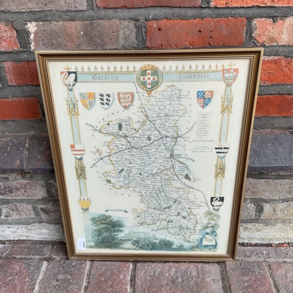 Framed antique reproduction map of Buckinghamshire county.