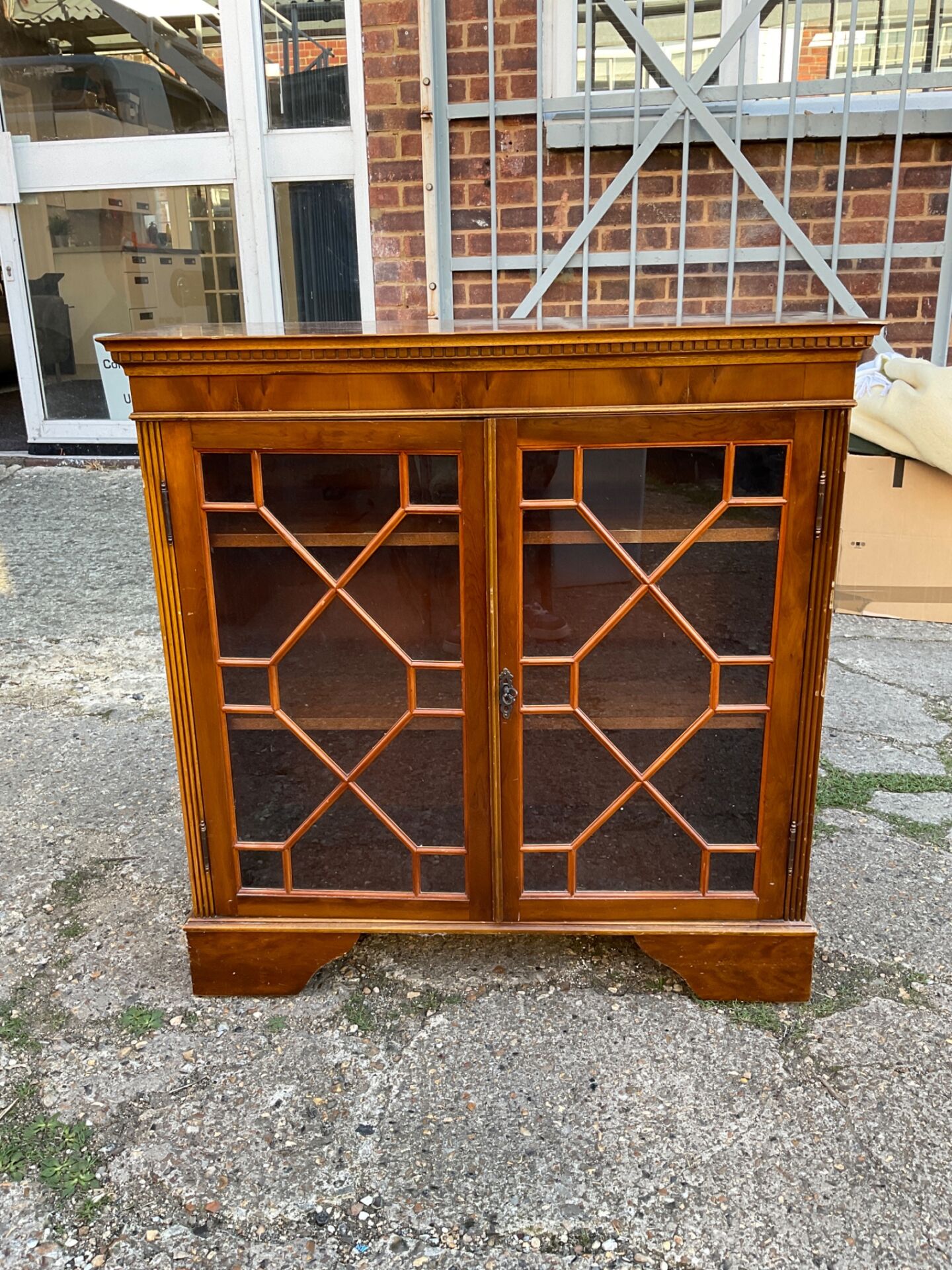 266 Burr walnut veneer glass fronted display cabinet