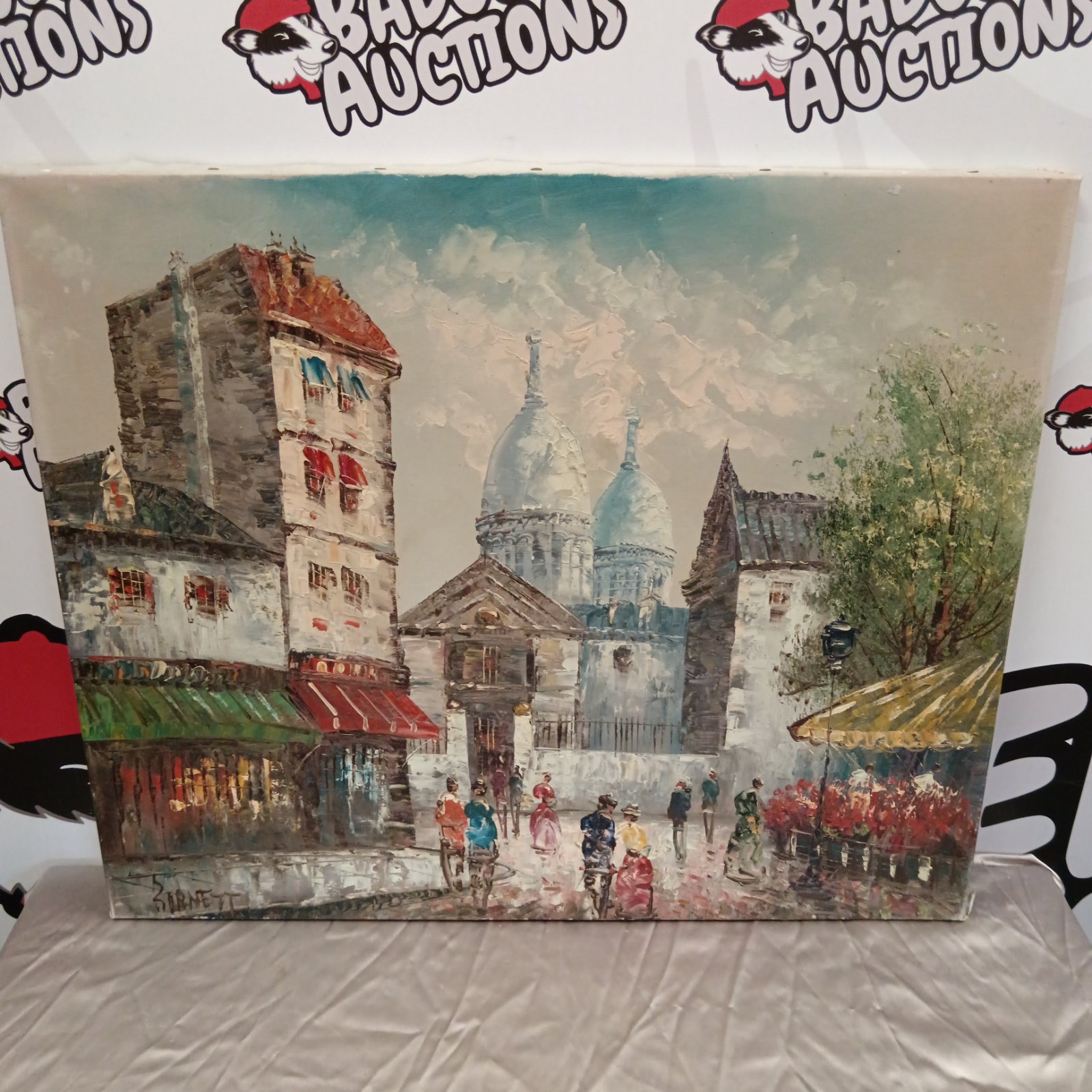 Signed impasto oil painting of a continental street scene by C Burnett.