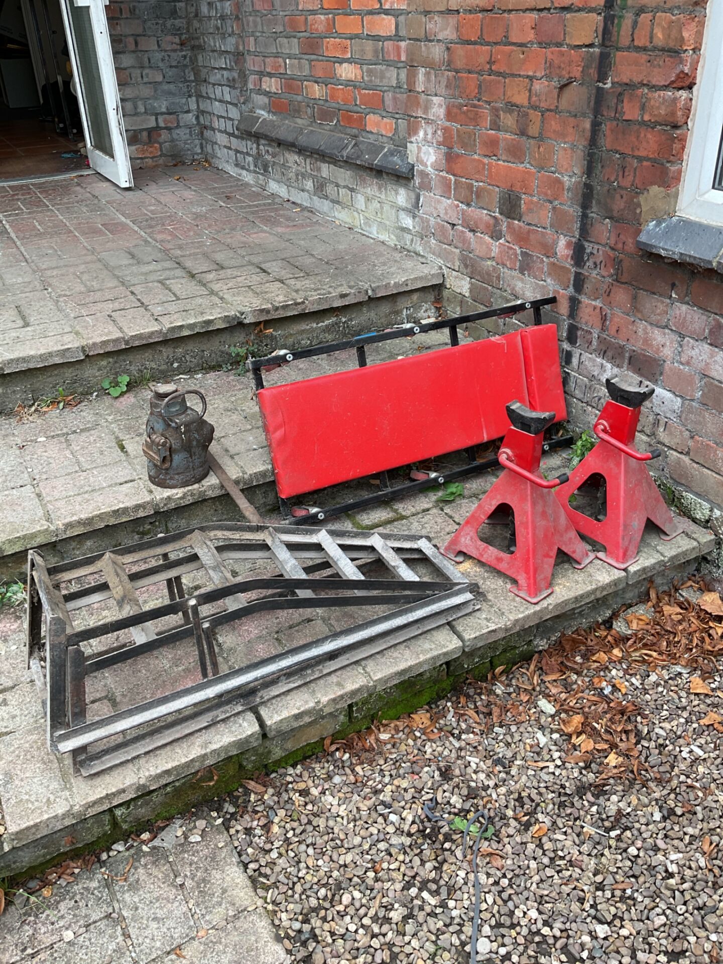 1161 Mechanics crawler board pair of car ramps, axle stands and military millennium bottle jack