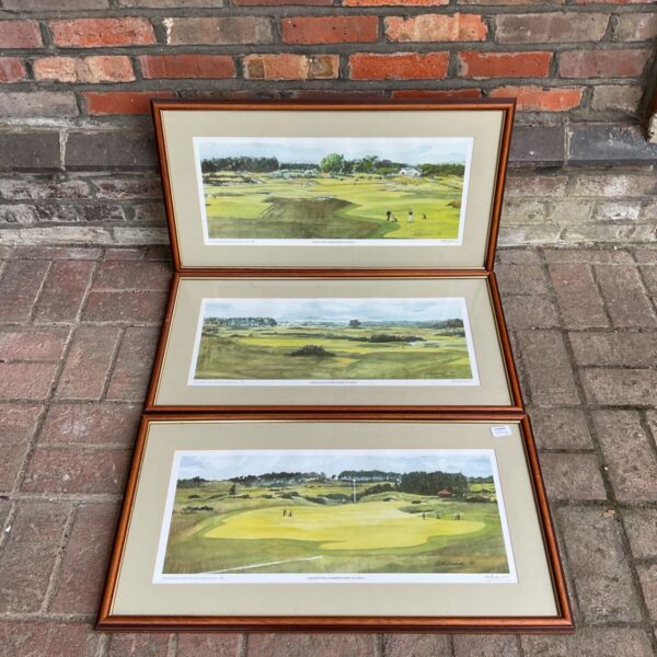 Set of three limited edition Carnoustie golf course prints by M Dairmuid.