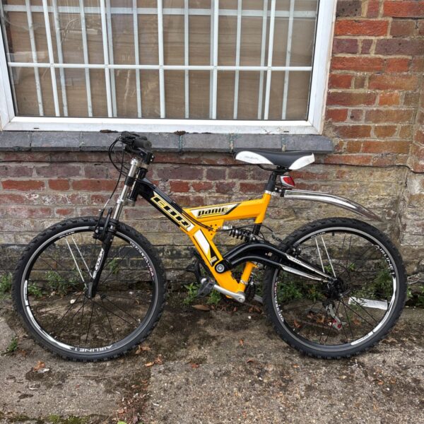 Orange CBR Panik dual suspension mountain bike for off-road cycling.