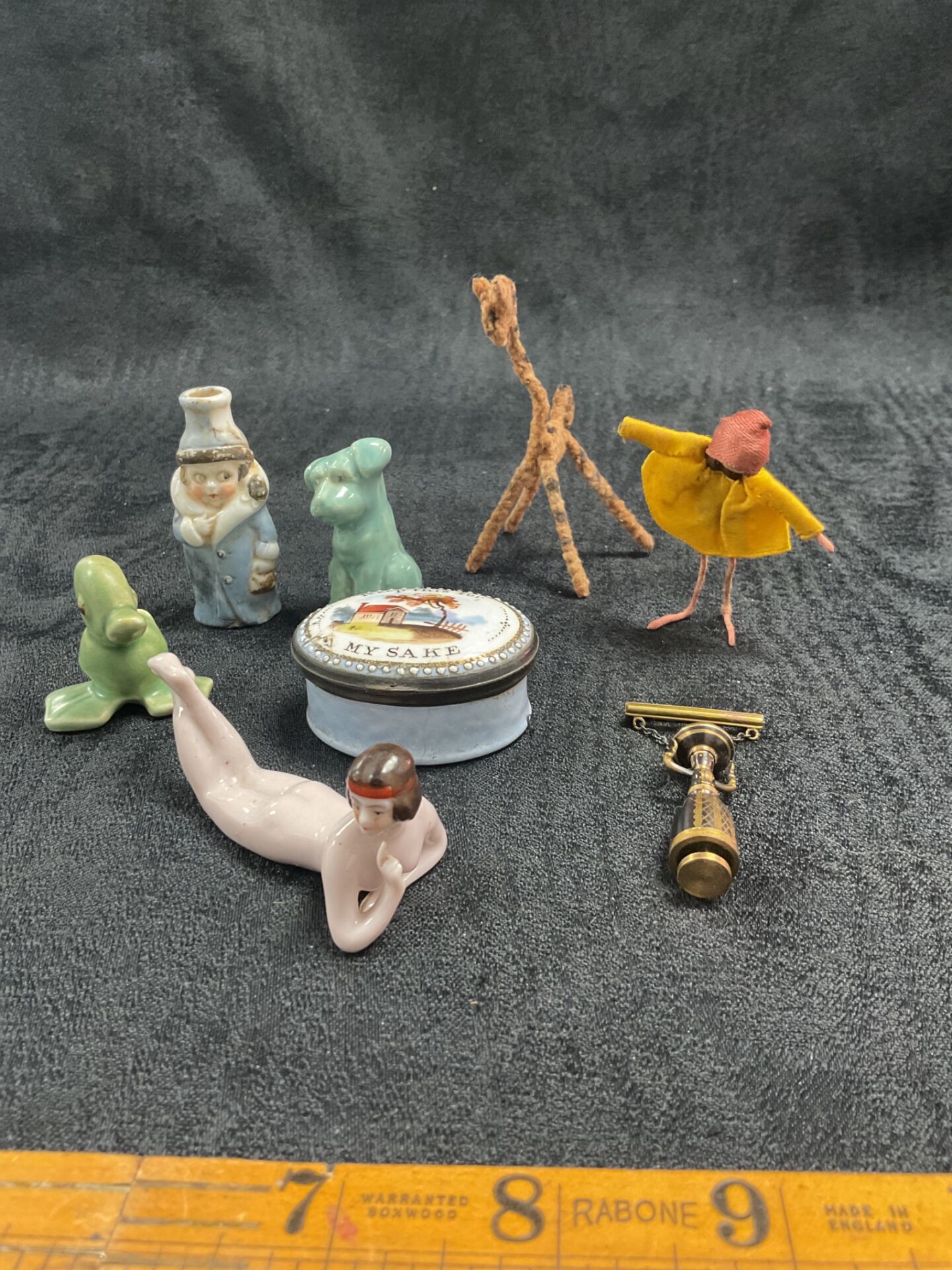 766 Mixed Lot of Small ceramic figures enamel trinket pot and other