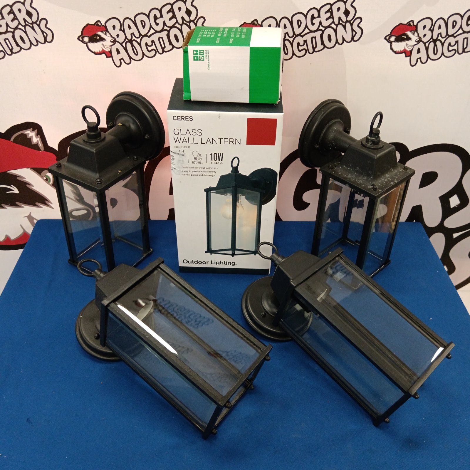 Set of five Ceres glass wall lanterns, one still in the box.