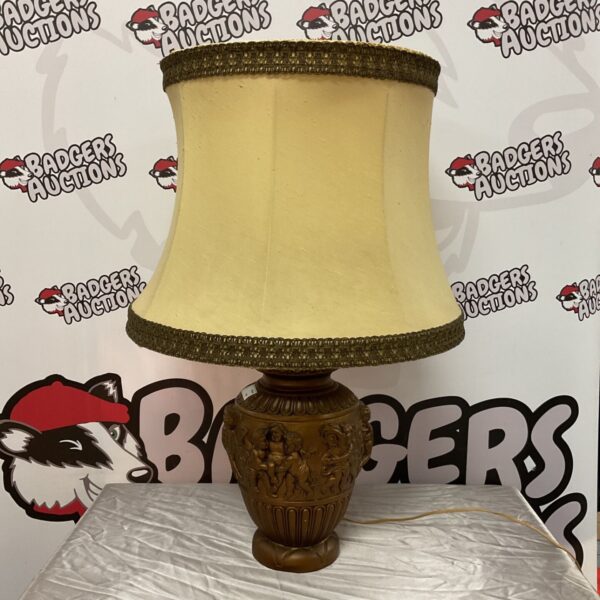 Vintage cherub table lamp with ornate lampshade and bronze effect base.