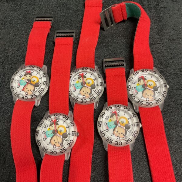 Lot of five colourful childrens wristwatches, vintage style.