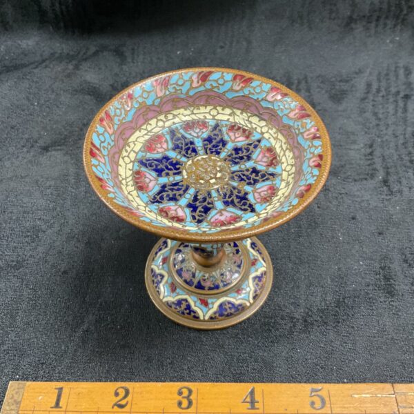 Antique cloisonne enamel bowl with floral design.