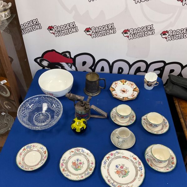 Copeland china collection with floral design, antique porcelain.