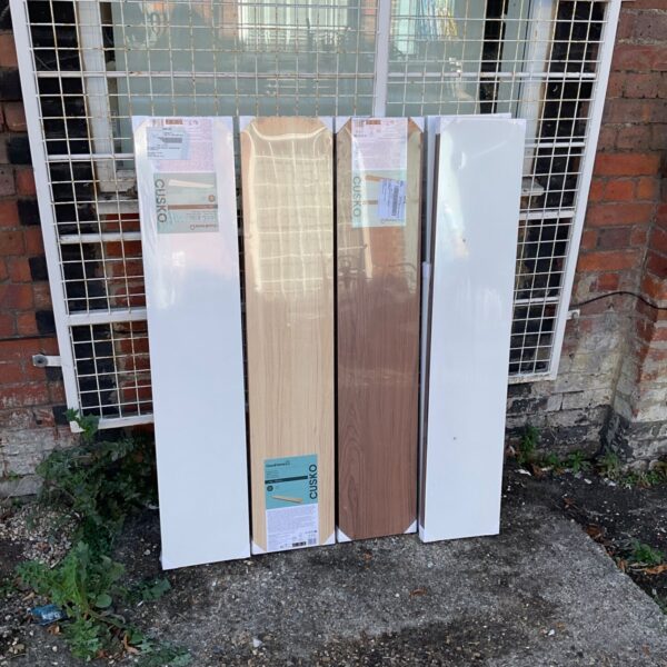 Packaged Cusko floating shelves ready for installation.