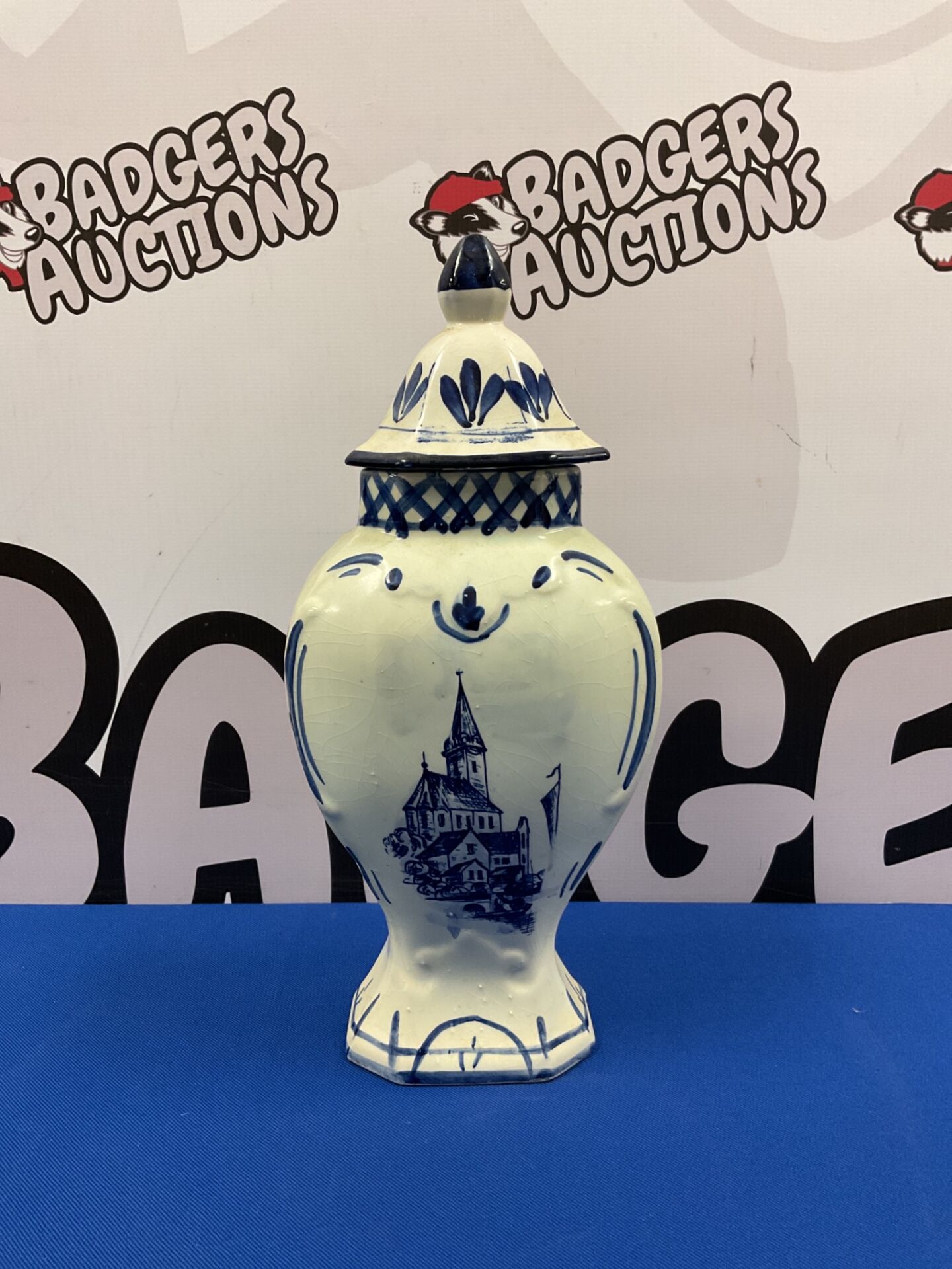 033 Delft blue hand painted ceramic lidded jar