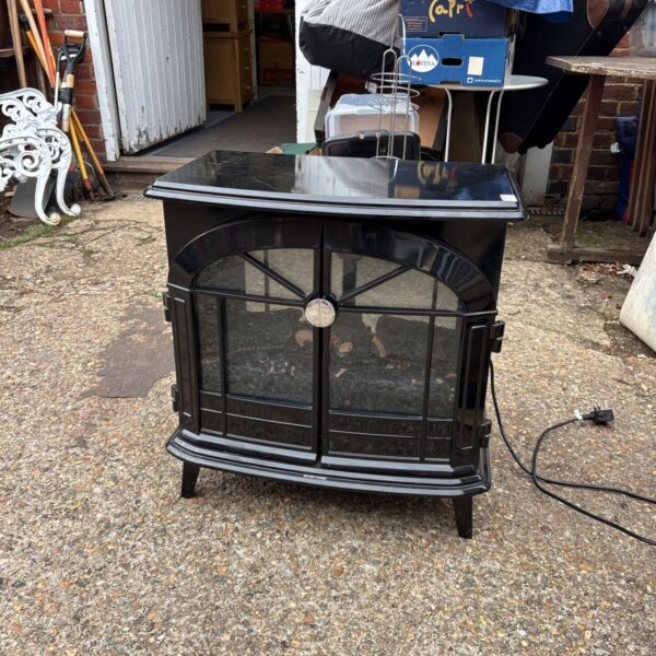 Black Dimplex electric stove, freestanding heater for home.