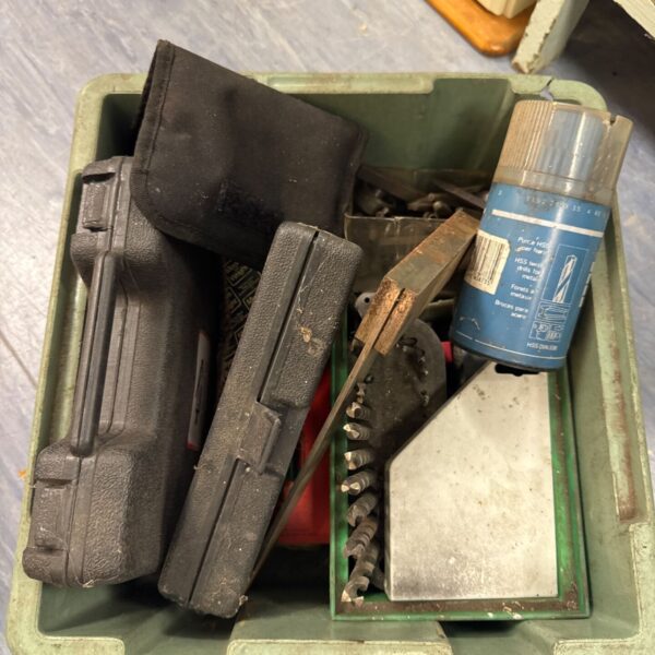 Assorted drill bit set in a plastic box, workshop clearance.