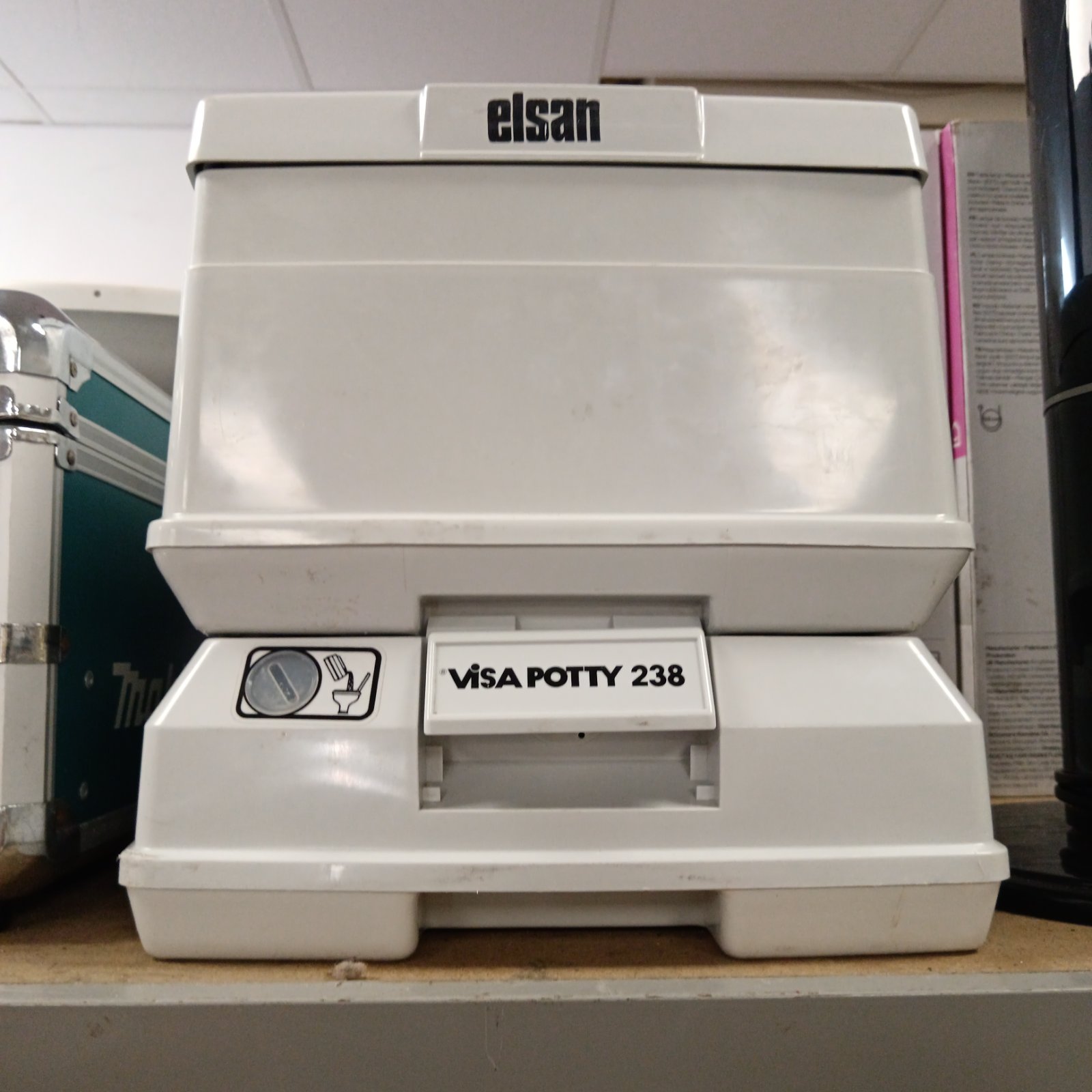 Vintage Elsan Visa Potty 238 motorhome toilet in grey plastic.