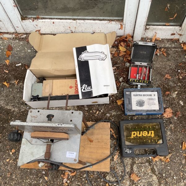 Elu E40001 dovetail attachment with router bits and packaging.