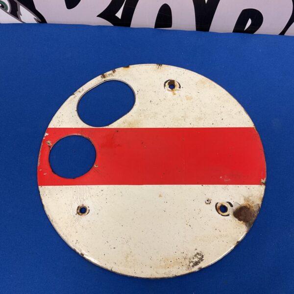 Vintage enamel train signal disc for railway collectors.
