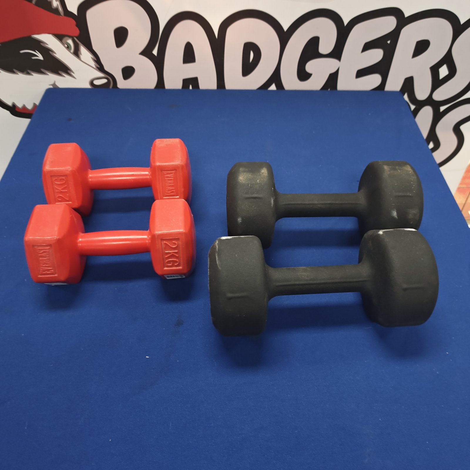 Close-up of a single Everlast 2kg dumbbell for fitness training.
