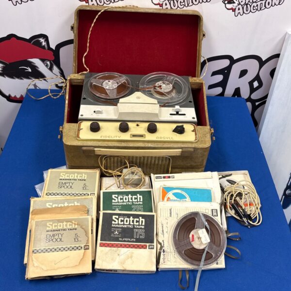 Vintage Fidelity Argyll reel to reel player with accessories.