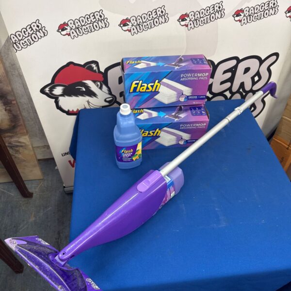 Flash Powermop kit with pads and cleaning solution for home floors.
