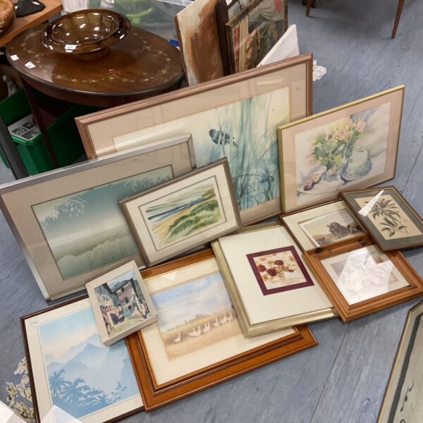 Large lot of assorted framed art prints for vintage home decor.
