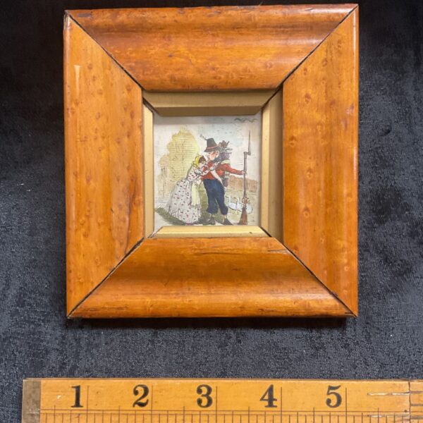 Antique framed miniature watercolour painting "Going on Duty" from 1865.