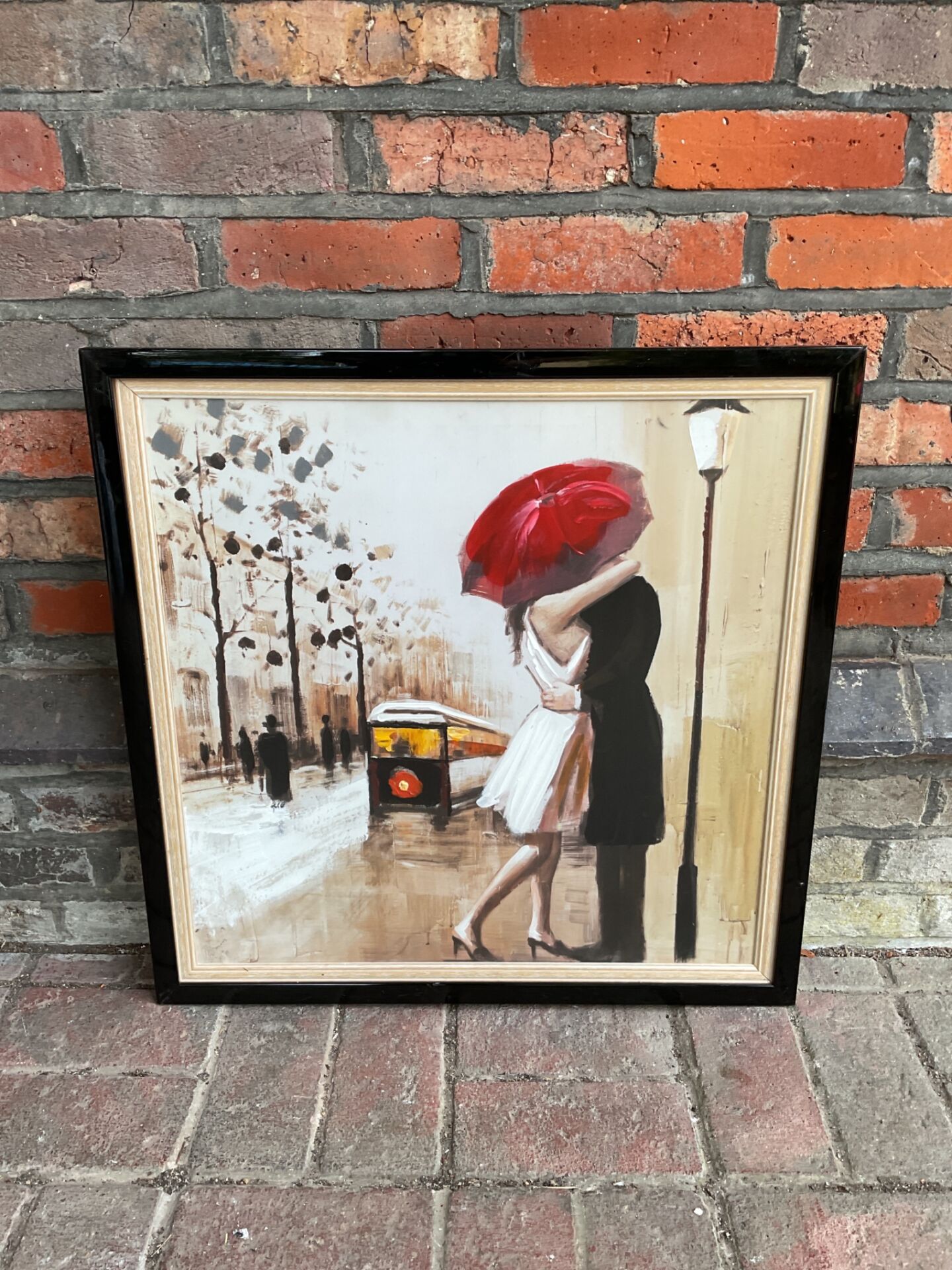 688 Impasto mixed method artwork of french street scene with romantic couple